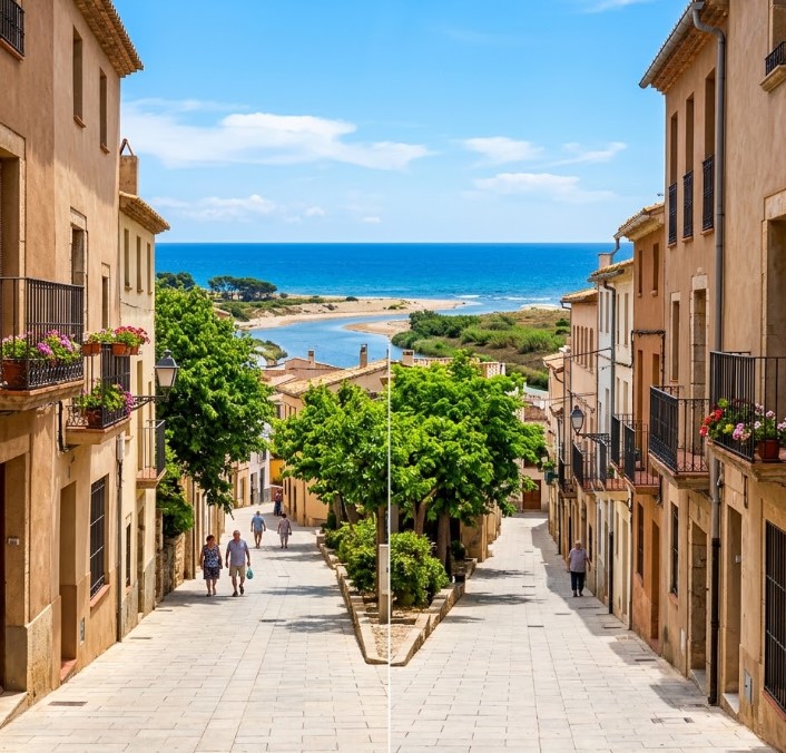 Vistas del paseo litoral, el río Foix, la arquitectura y el entorno de Cubelles